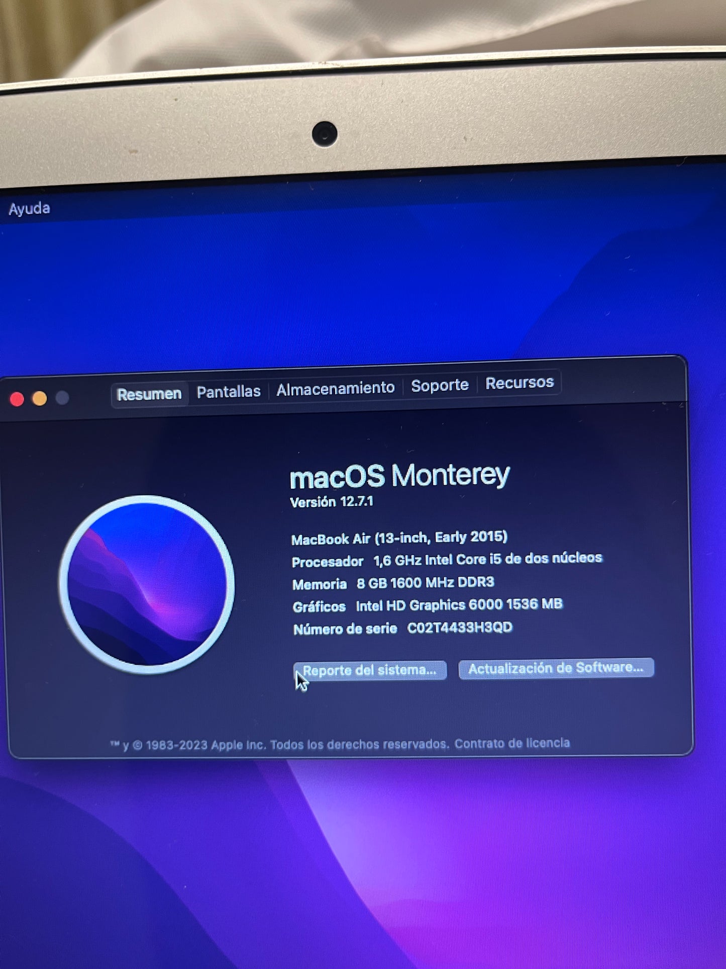 MacBook Air 13Inch 2015 i5 8GB 250GB Ssd
