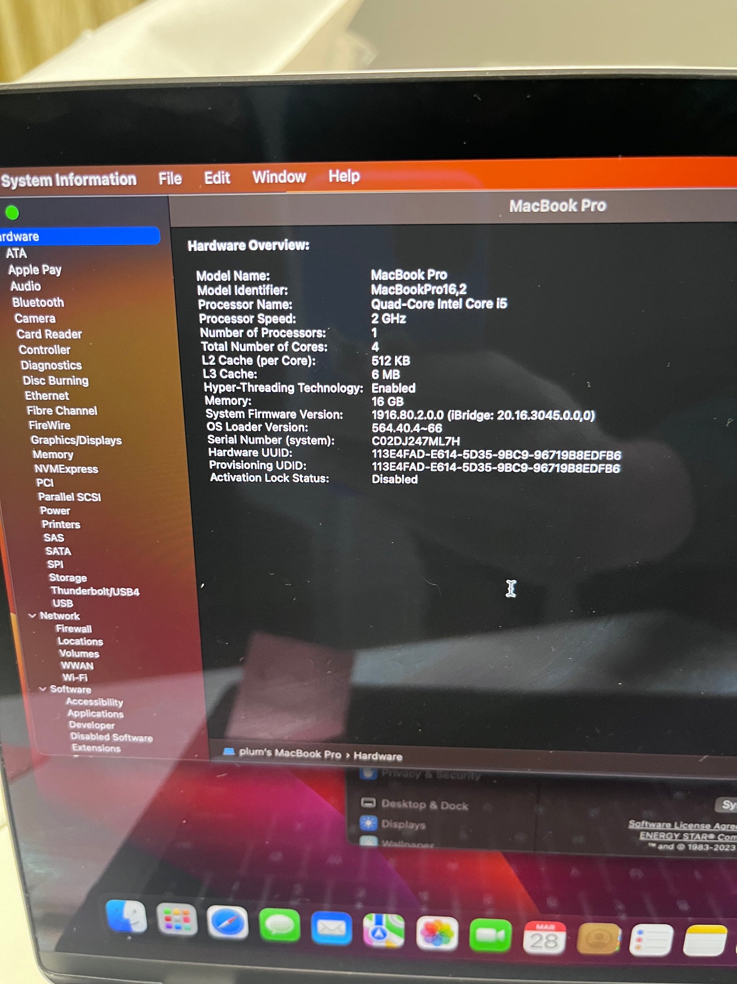 MacBook Pro 13Inch 2020 i5 16GB 512GB Ssd