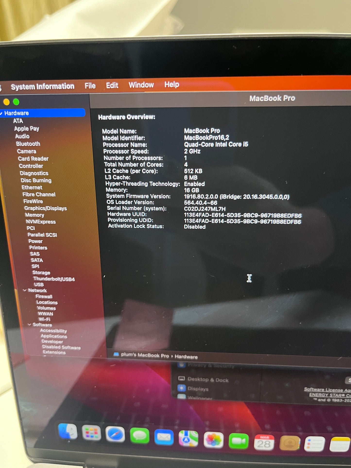 MacBook Pro 13Inch 2020 i5 16GB 512GB Ssd